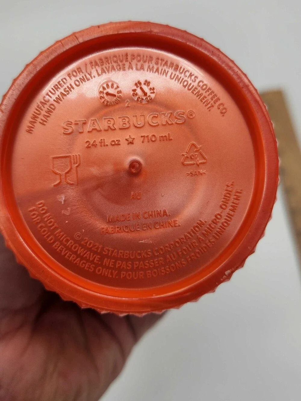 Starbucks Fall 2022 Orange Pearlized Studded Cold Cup 24oz Venti Lid Straw